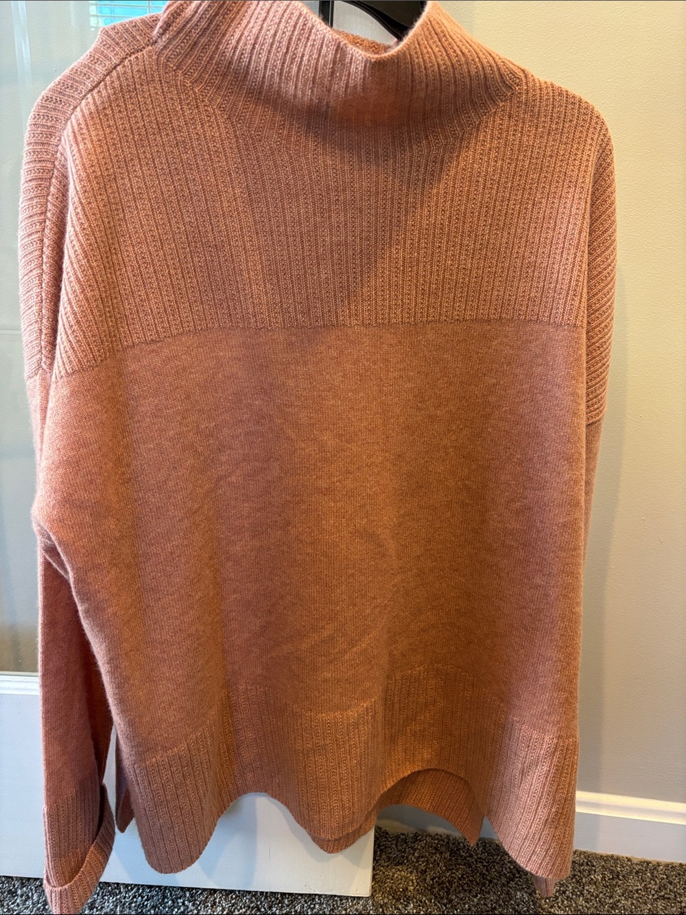 Garnet Hill Dusty Rose Ribbed Mock-Neck Sweater 100% cashmere